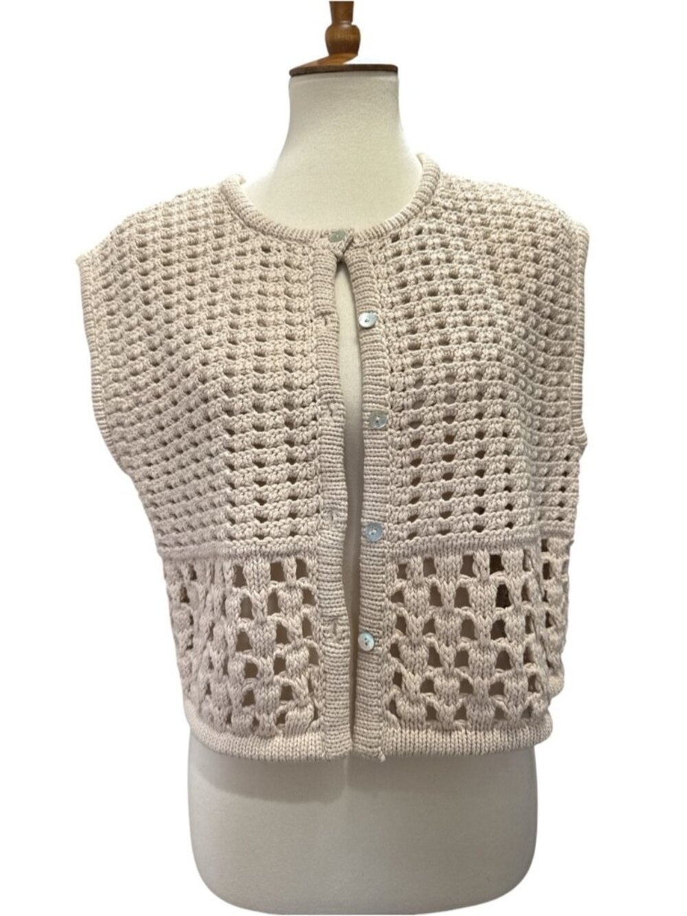 Crochet Knit Sleeveless Cardigan Vest